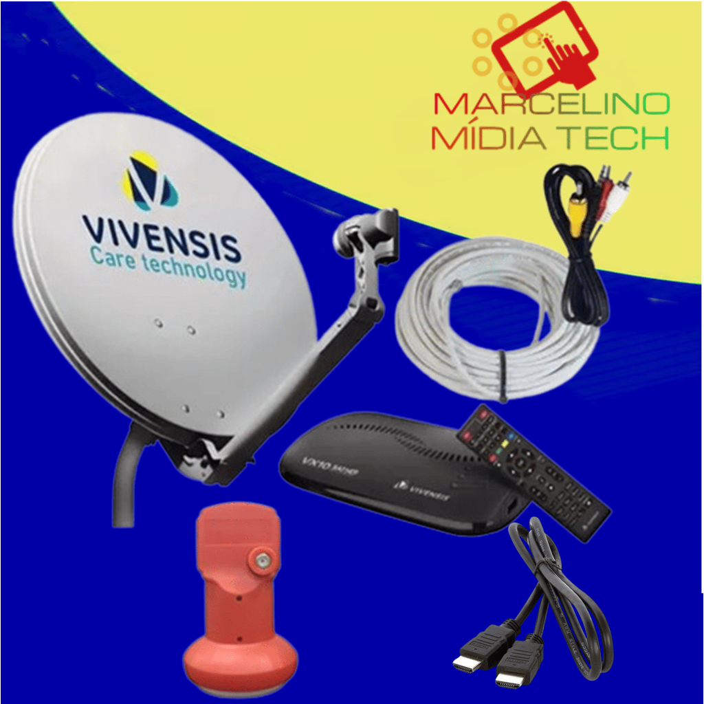 Kit Completo Para Tv Antena + Receptor VX10 Vivensis + LNBF + Cabo