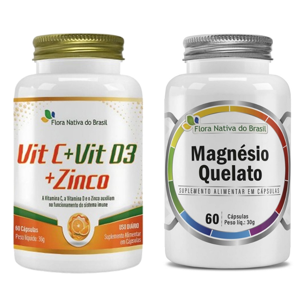 Kit Vitamina C, Vitamina D3, Zinco  60 Cápsulas + Magnésio Quelato 60 Cápsulas