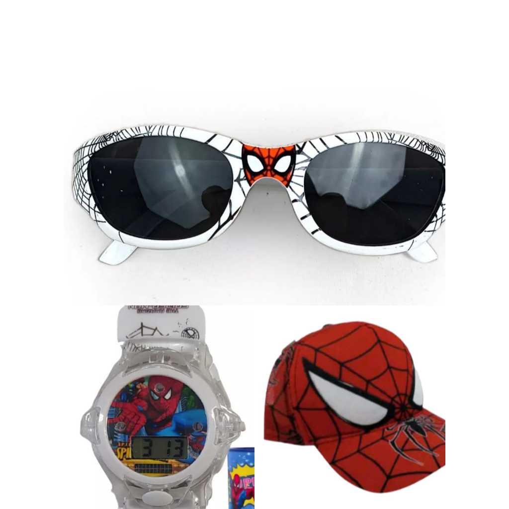 Relogio musical com led e oculos branco e bone do homem aranha infantil masculino ,novidade