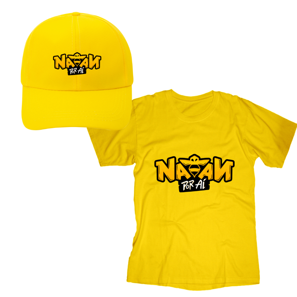 Camiseta + Boné Nattan por ai Youtuber Skate Natan 100% Algodão Presente Infantil Juvenil Amarela