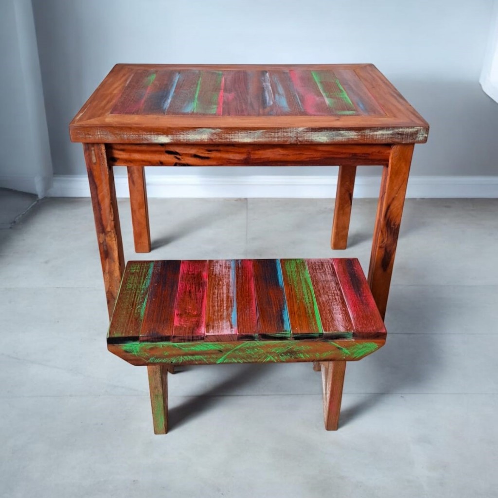 Mesinha infantil rustica kit mesa infantil e banquinho de madeira rústico banco infantil pequeno