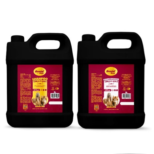 Kit Shampoo 5 em 1 + Condicionador Neutro Cereja e Avelã para Cachorro e Gatos Genial 5 Litros