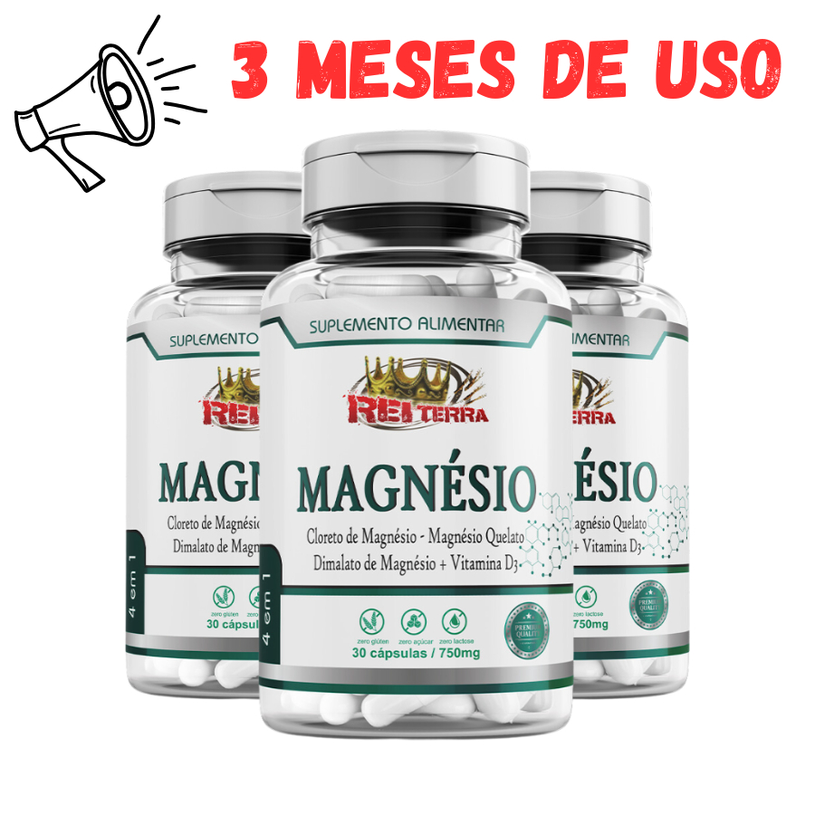 3x Magnésio 4 em 1 Cloreto de Magnésio Magnésio Quelato Magnésio Dimalato Vitamina D3 - 3 Meses de Uso