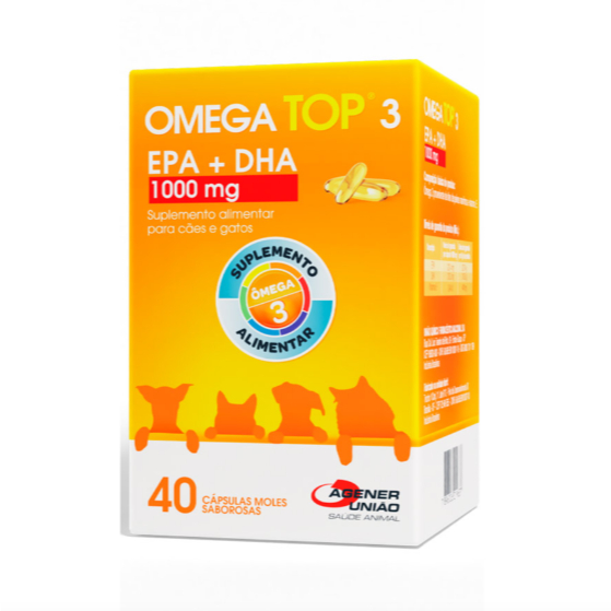 Omega Top 3 C 40 Cáp. Moles Saborosas 1000mg P/ Cães E Gatos em Oferta na Shopee