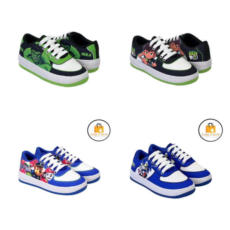 Tênis Personagens Infantil Sonic Patrulha Canina Hulk Ben10 Naruto promoção dia dia escola lazer