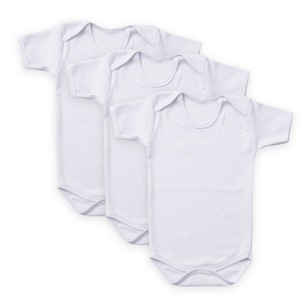 KIT 3 PEÇAS BODY BEBÊ  BRANCO SUEDINE 100% ALGODÃO
