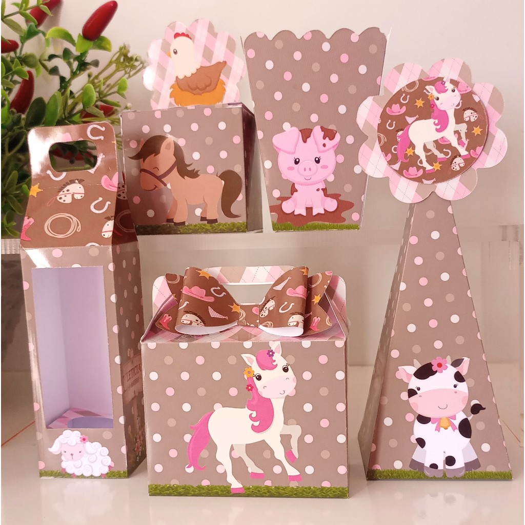 KIT FESTA PERSONALIZADO PARA LEMBRANCINHA DE ANIVERSÁRIO  FAZENDINHA MENINA. CAIXINHAS PERSONALIZADAS.