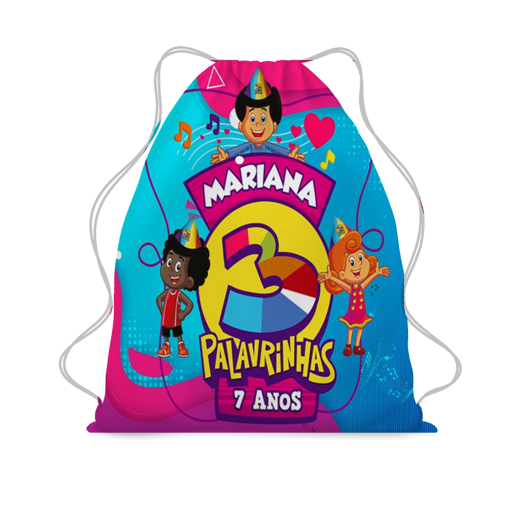 Mochilinha Personalizada Sacolinha Saco Bolsa Bolsinha Mochila Aniversario Lembrancinha Brinde Aniversário 3 Palavrinhas
