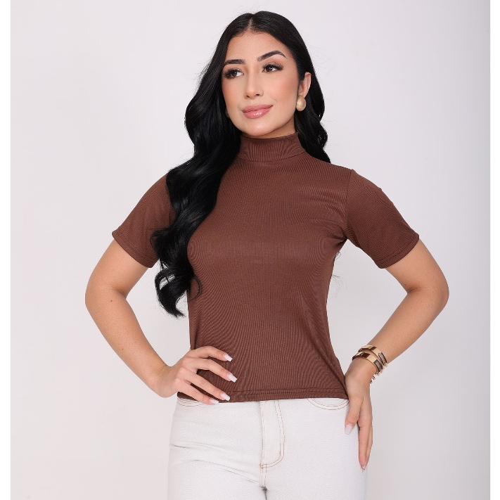 CAMISETA FEMININA T-SHIRT GOLA ALTA BLUSINHA BASICA ESTILOSA MINIMALISTA FEMININA