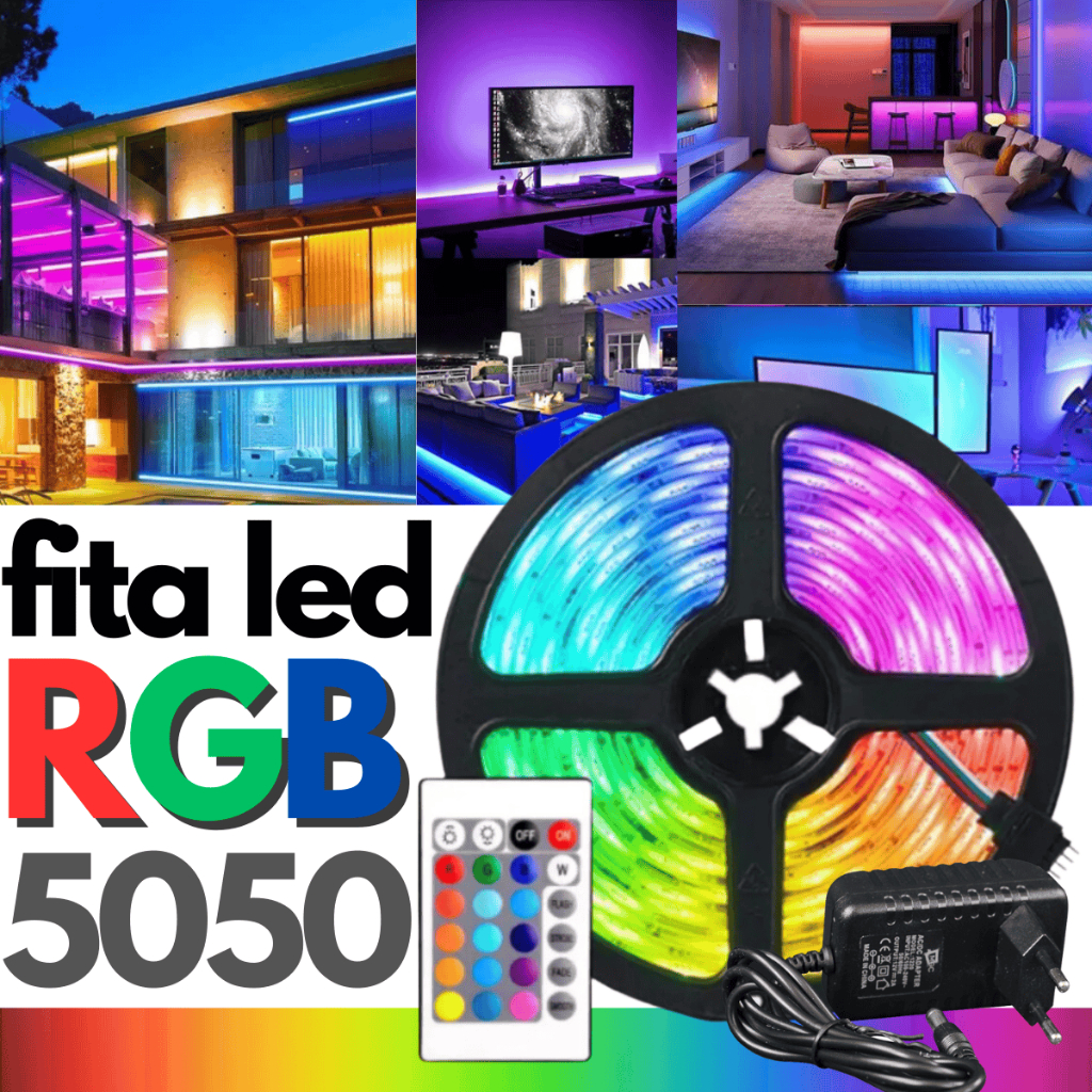 Fita LED RGB 5050 5m 10m 15m 300 LEDs/m Prova D'água IP65 com Fonte Iluminação Decoração Gamer Natal