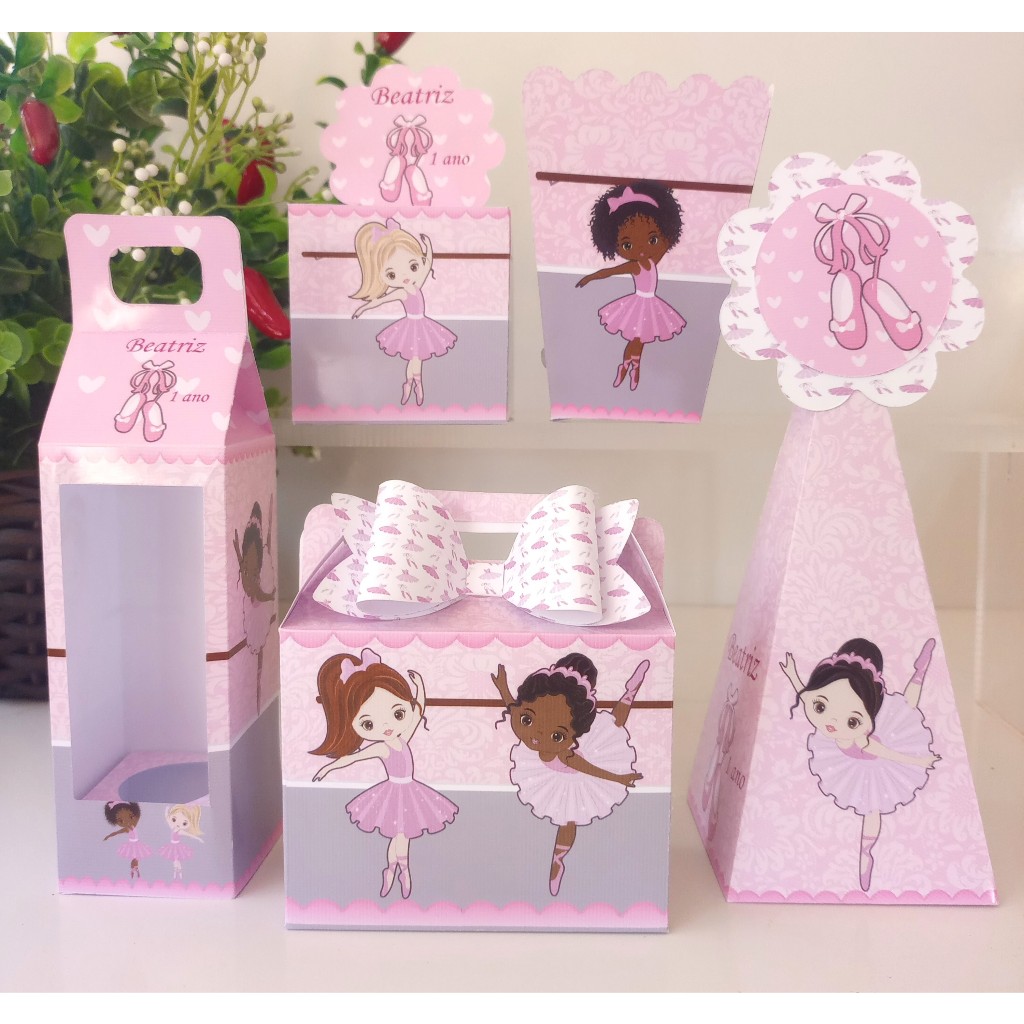 KIT FESTA PERSONALIZADO PARA LEMBRANCINHA DE ANIVERSÁRIO - BAILARINA. CAIXINHA PRA FESTA BAILARINAS.