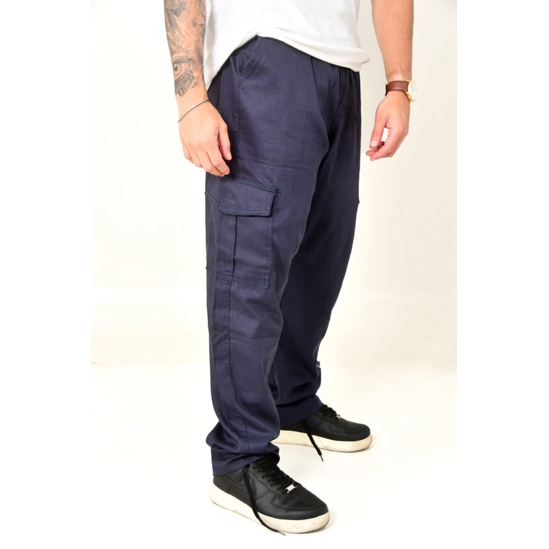 CALÇA CARGO AZUL MARINHO LARGA 6 BOLSOS UNISSEX DO P AO GG ESTILO SKATE