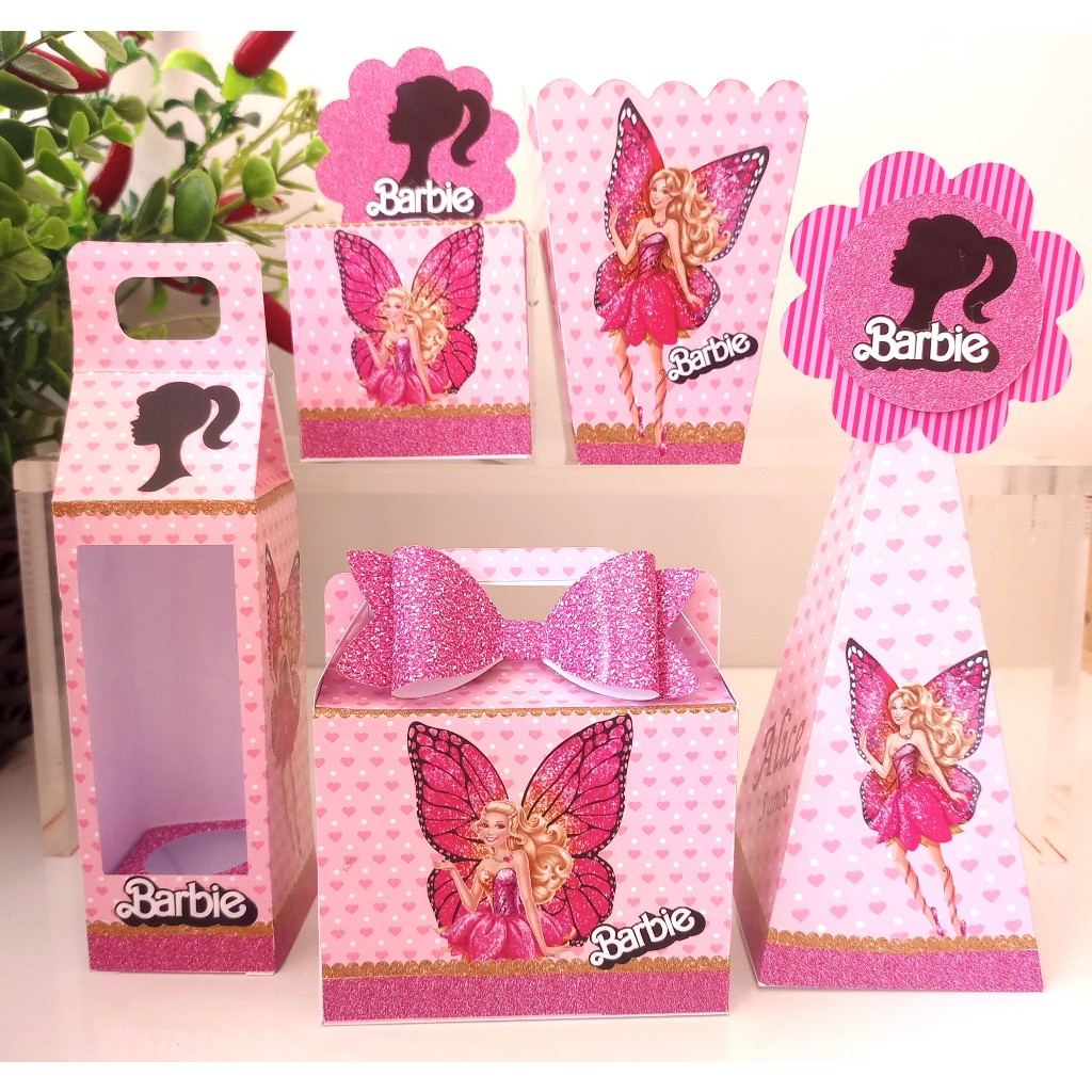 KIT FESTA PERSONALIZADA PARA LEMBRANCINHA DE ANIVERSÁRIO - BARBIE BUTTERFLY BORBOLETA. CAIXINHAS PARA FESTA.