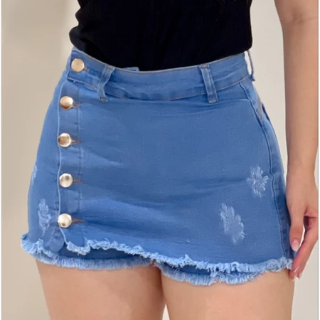 Short Saia Jeans feminino com lycra (estica) duas cores, cintura alta