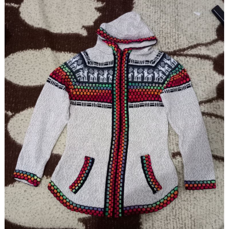 blusa peruana con zíper con bolso cor bege pronto entrega