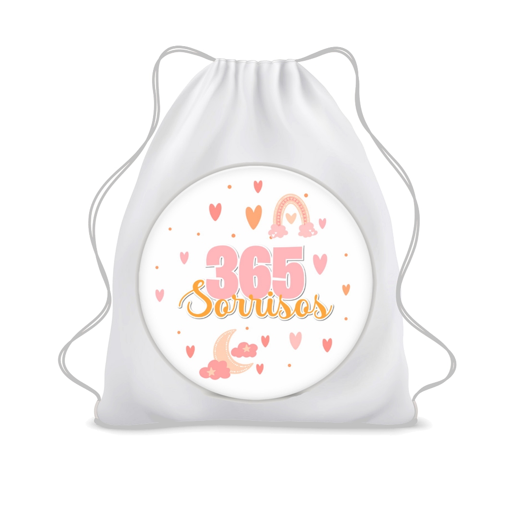 Mochilinha Personalizada Sacolinha 365 Sorrisos Aniversario Lembrancinha Brinde Aniversário 365 sorrisos