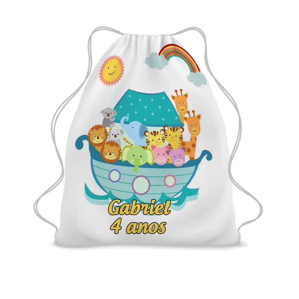 Mochilinha Personalizada Sacolinha Saco Bolsa Bolsinha Mochila Aniversario Lembrancinha Arca de Noé