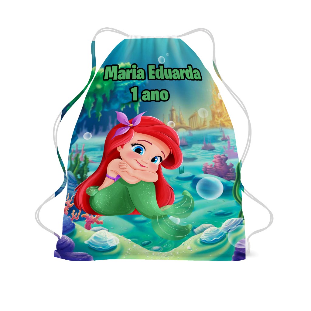Mochilinha Personalizada Sacolinha Saco Bolsa Bolsinha Mochila Aniversario Lembrancinha Ariel