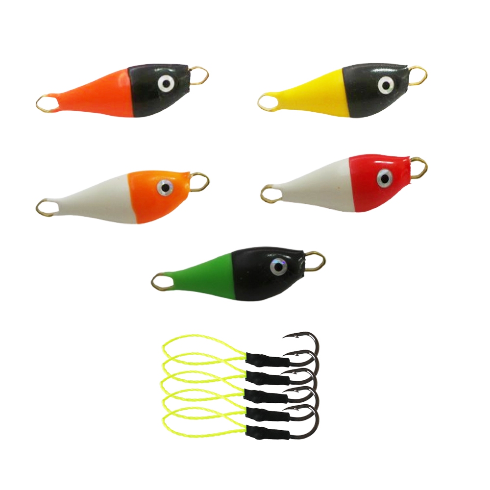 Kit Jumping Jig Pindoca 15 Gramas c/ Suporte Hook 5 unidades Robalo Corvina Pescada Pampo Tucunaré