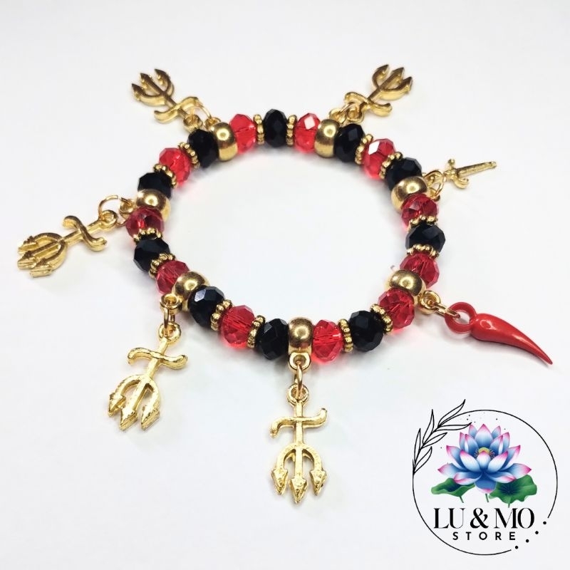 Pulseira de Pombagira Cristal 8mm Com Pingente Proteção Orixá Umbanda e Candomblé