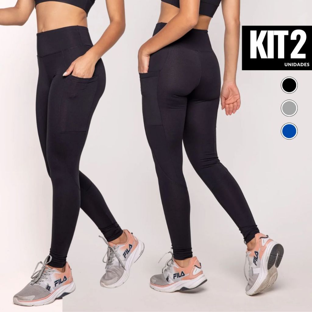 KIT 2 Calça Legging com Bolso Lateral ZERO TRANSPARÊNCIA Fitness Academia Treino Cintura Alta