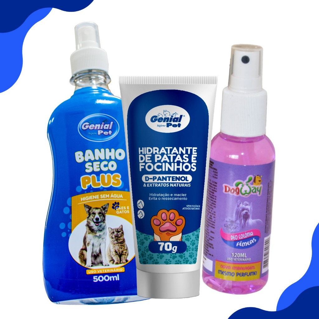 Kit Banho a Seco sem Enxague, Hidratante de Focinho/Patinhas 100% Natural Perfume Para Cachorro e Gato Genial em Oferta na Shopee