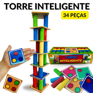 Jogo Torre Inteligente em Madeira Brinquedo Educativo Pedagógico Lúdico em Madeira 34 Peças em Oferta na Shopee