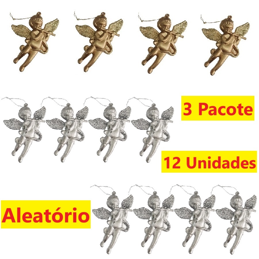Kit 4 Unidades Enfeite De Natal Pendurado Anjo Decoração Dourado Ou Prata Para Árvore 6.5x7.5CM