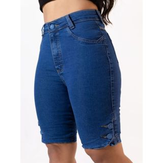 Bermuda Jeans Pedal Botao Lateral em Oferta na Shopee