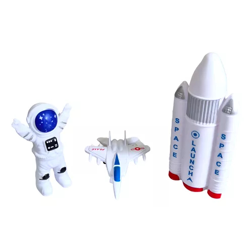 Boneco Astronauta Explorador Nave Espacial Foguete 3 Peças