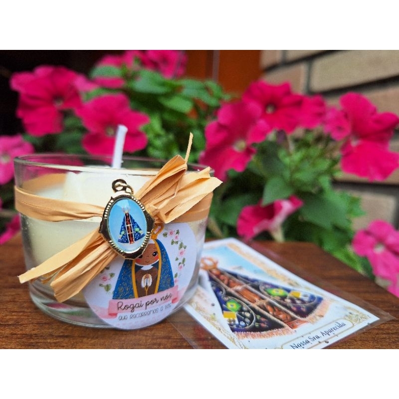 Imagem vela católica religião rosas da fé perfumada nossa senhora aparecida 01 unidade +pingente + novena poderosa meditacão