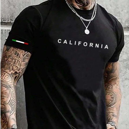 Camiseta Masculina California Preta Gola Redonda Estampada 100% Algodão Camisa em promoção