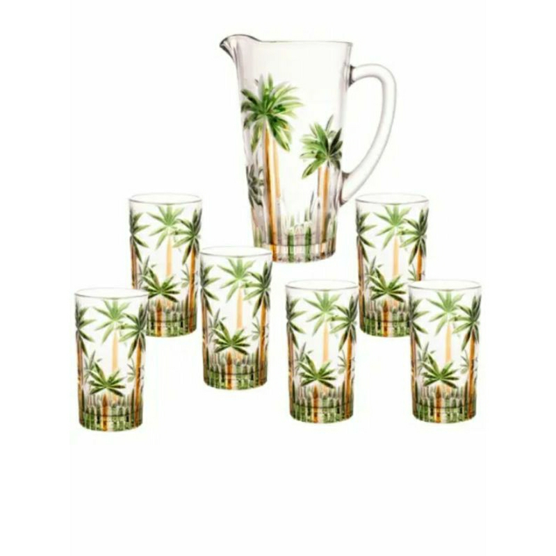 CONJUNTO DE JARRA COM 6 COPOS DE CRISTAL PALM TREE HANDPAINT WOLFF