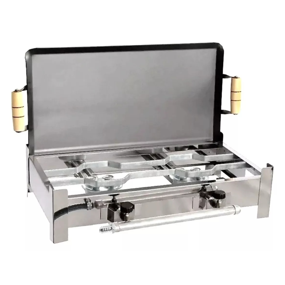 Fogão Inox Fogareiro 2 Boca Chapa Oferta Do Dia + Brinde Top