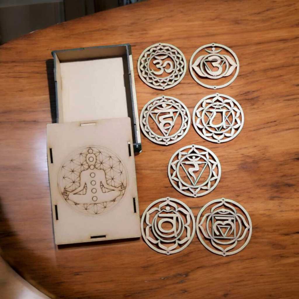 Imagem Kit 7 Chakras  9cm , MDF  3mm , Meditação Decoração Práticas Energéticas Sete Chakras