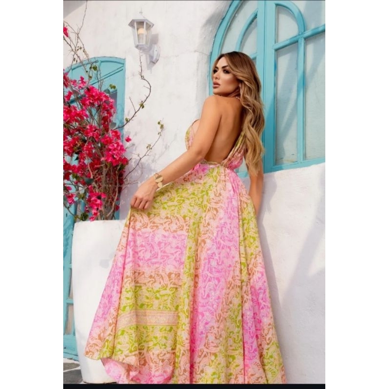 Vestido longo seda indiano Costa nadador em Oferta na Shopee