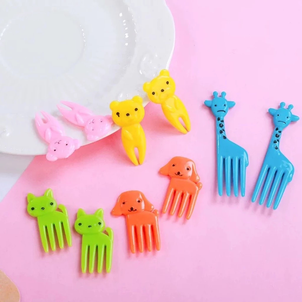 Kit  Garfos de Petisco em forma de animal Para Frutas Palitinho Cores garfos de plástico para lanches