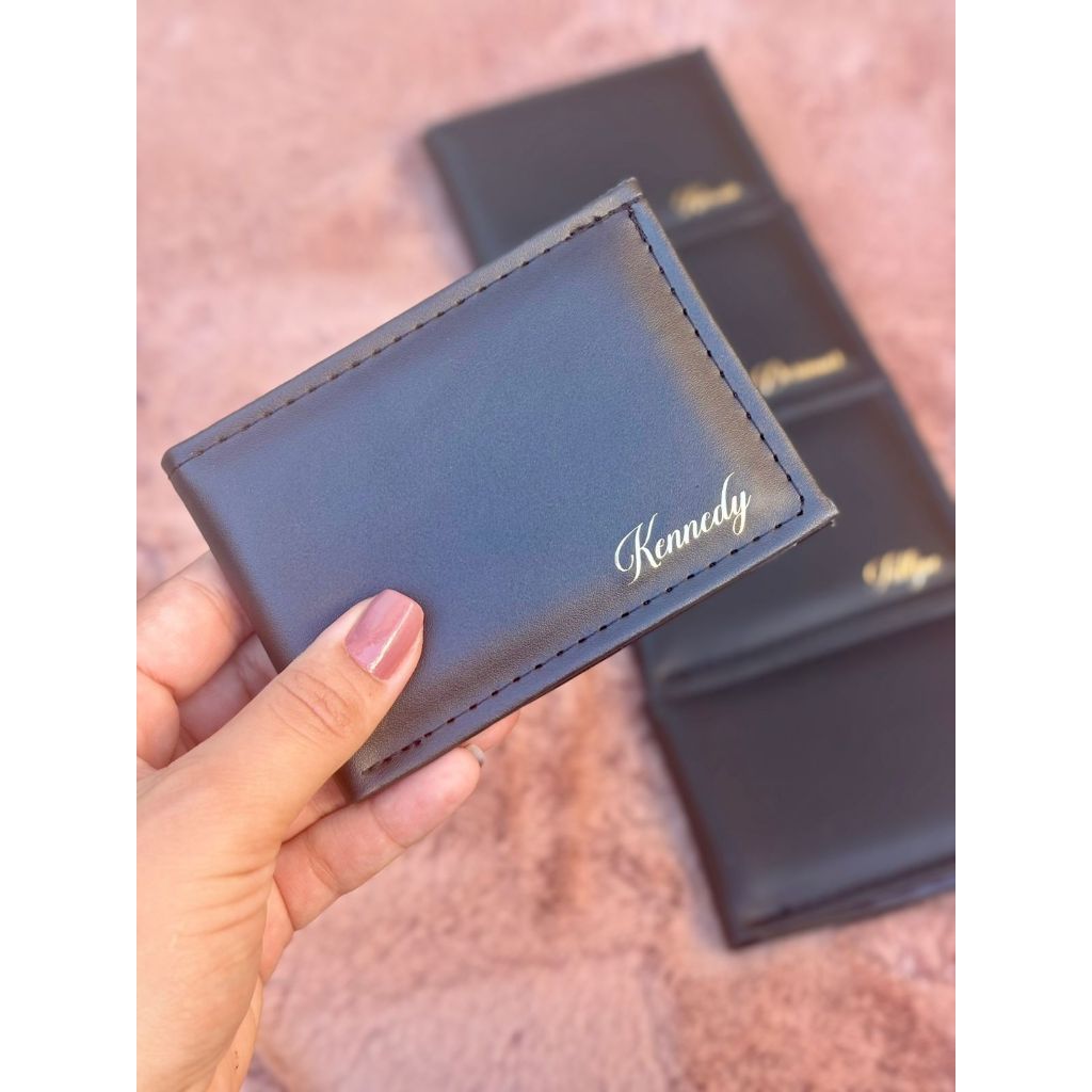 Carteira Masculina Slim Porta Cartão Personalizada Com Nome Em Couro Sintetico