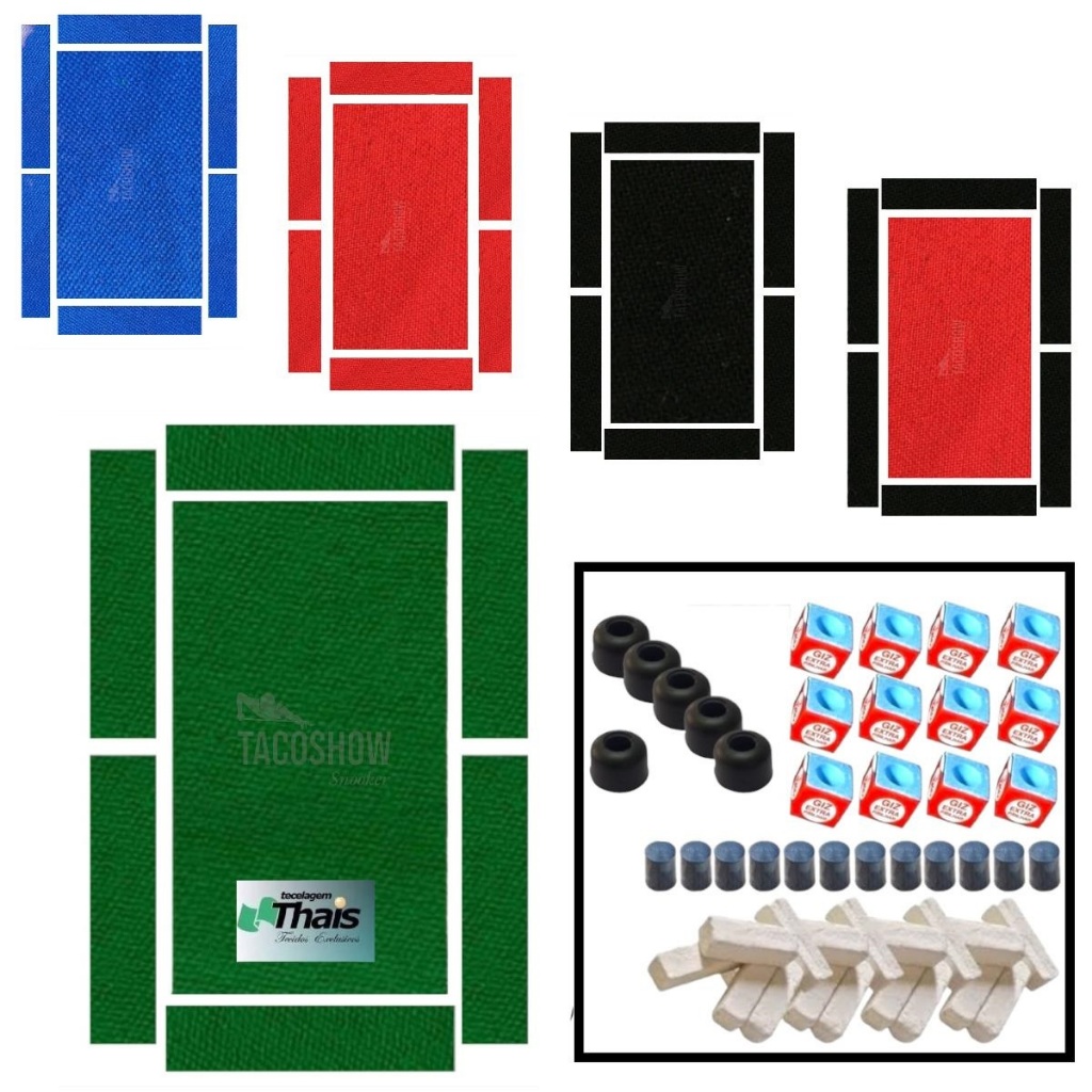 Pano Tecido Mesa De Sinuca Bilhar 2,25 M X 1,30 M Pedra E Tabelas Kit Giz Azul Branco Ponteiras Taco