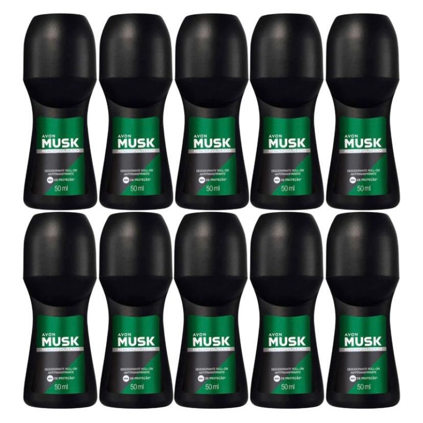 Kit com 10 Desodorantes Roll-on Musk Metropolitano Masculino 50ml-Avon