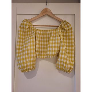 Blusa Cropped com Manga Bufante Corpo em Lastex e Estampa Xadrez TAM G em Oferta na Shopee