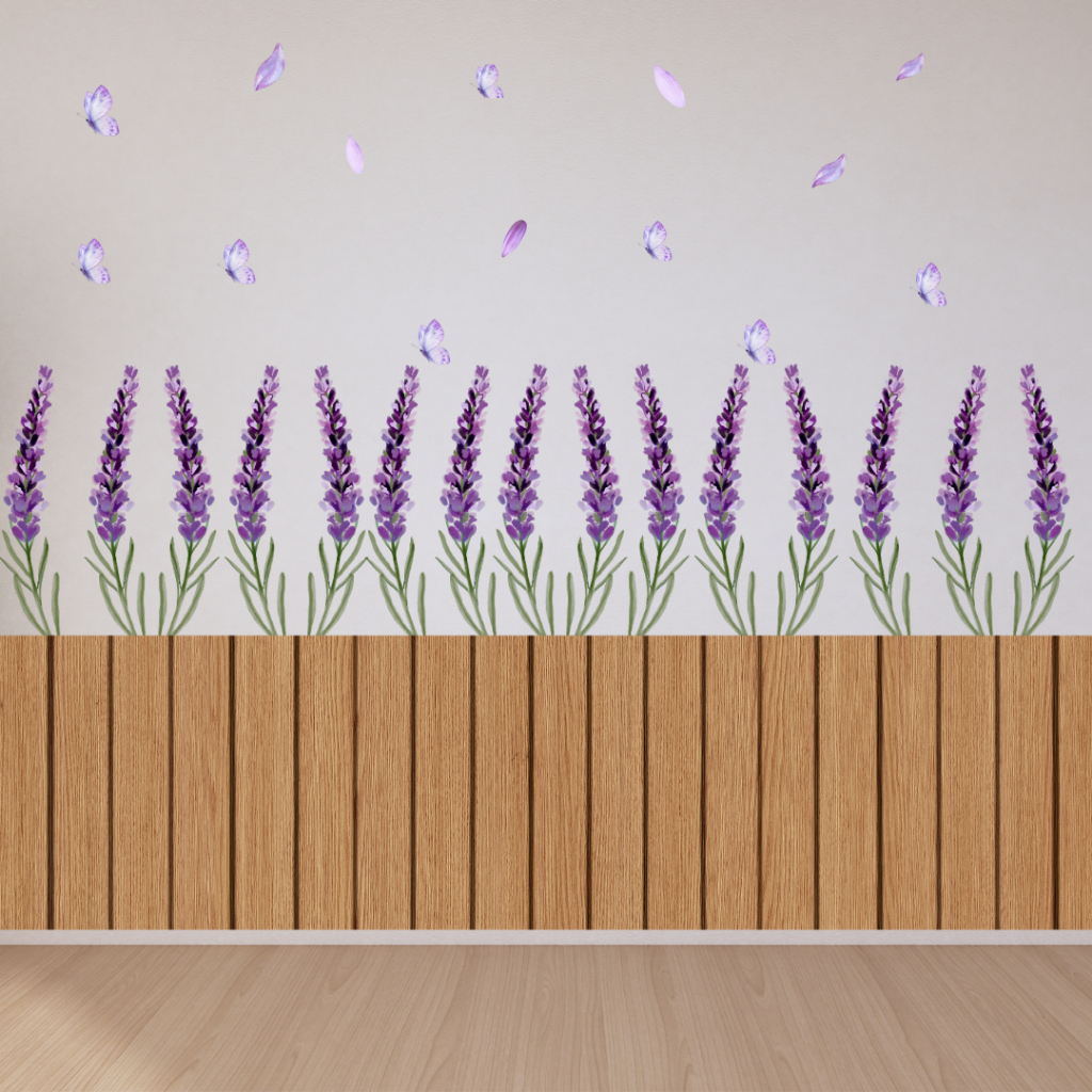Adesivos de Parede Jardim Flores Lavanda Lilás Pétalas e Borboletas Decoração Quarto Menina em Oferta na Shopee