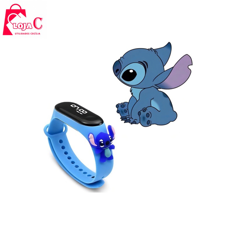 Relógio Infantil Personalizado Stitch- A prova d’água - Pulseira Silicone com Boneco Stitch