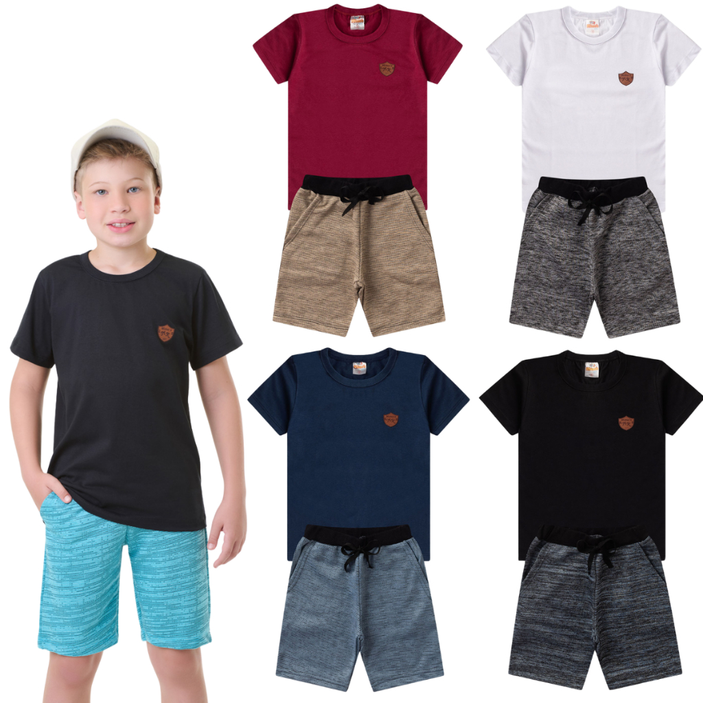 Kit 3 Conjuntos Sortidos Masculinos infantil verão 1 ao 14 anos