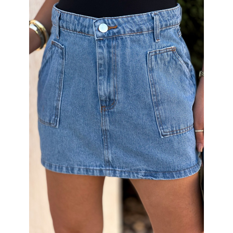 Saia Jeans Feminina Cintura Alta saia midi saia colorido sem rascada 145  146 em Oferta na Shopee