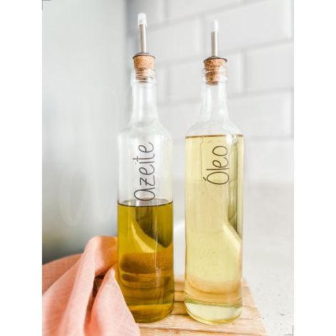 Kit 2 Galheteiros de Vidro 500ml | Bico Dosador Cortiça |  Vinagre | Azeite | Óleo em Oferta na Shopee