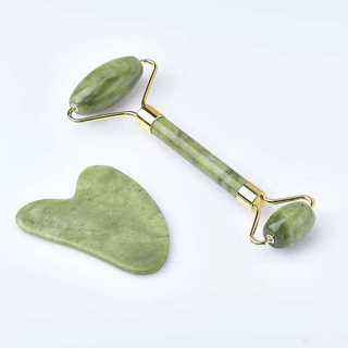 kit Rolo Pedra de Jade Placa Gua Sha Massagem Facial Anti Ruga
