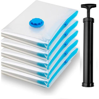 Kit 5 Sacos a Vácuo + Bomba Sucção Organizador de Roupas e Viagem Guarda Roupa Edredom em Oferta na Shopee