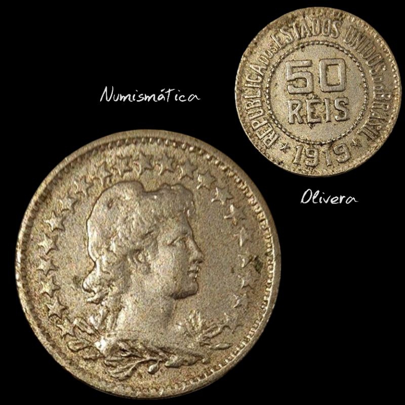 Moeda antiga Brasil 50 réis 1919. L.: 1458