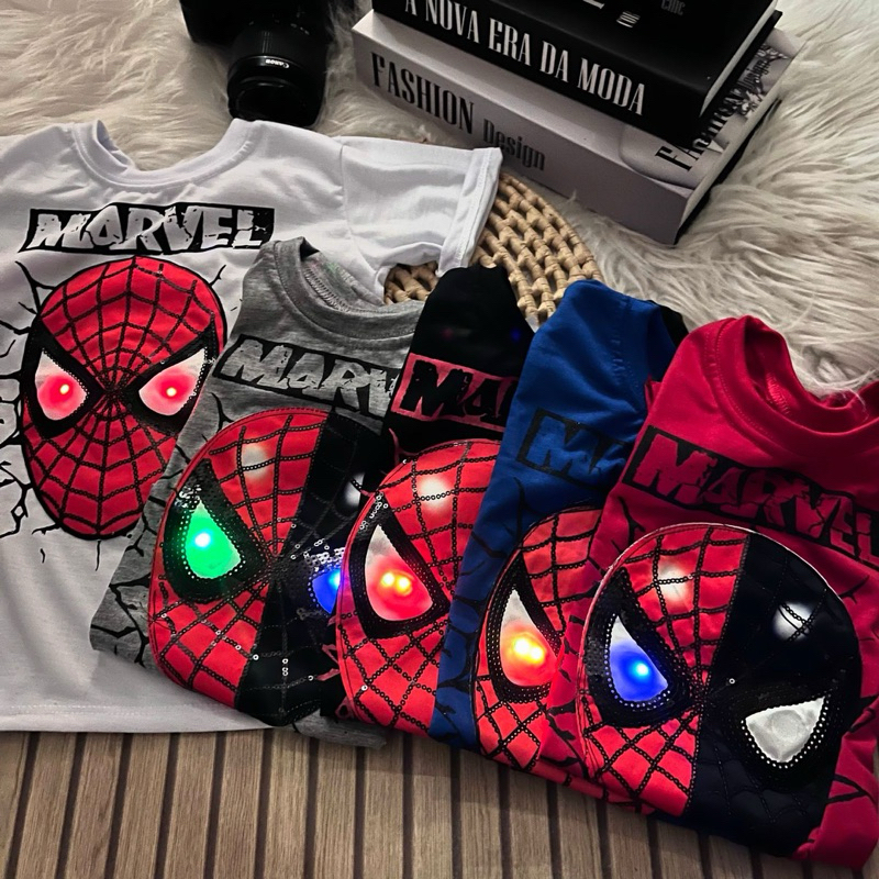 CAMISETA LED BLUSA PERSONAGENS MENINO INFATIL VERAO HOMEM ARANHA HULK PRESENTE PROVA D´AGUA
